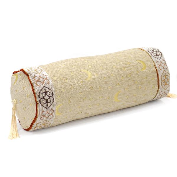 トルコ製 シェニール筒型クッション＜中綿付き＞　TC-AY3CR　月と星/クリーム