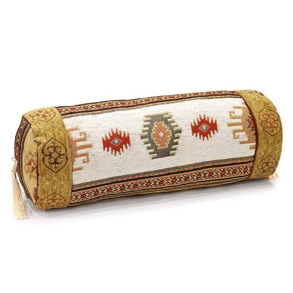 トルコ製 シェニール筒型クッション＜中綿付き＞　TC-KLYL　キリム柄/イエロー