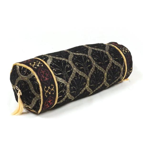 筒型クッション トルコ製 シェニール 中綿付き TC-PKBK ピーコック柄 /ブラック