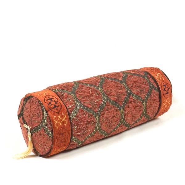 筒型クッション トルコ製 シェニール 中綿付き TC-PKRB ピーコック柄 /ラズベリー