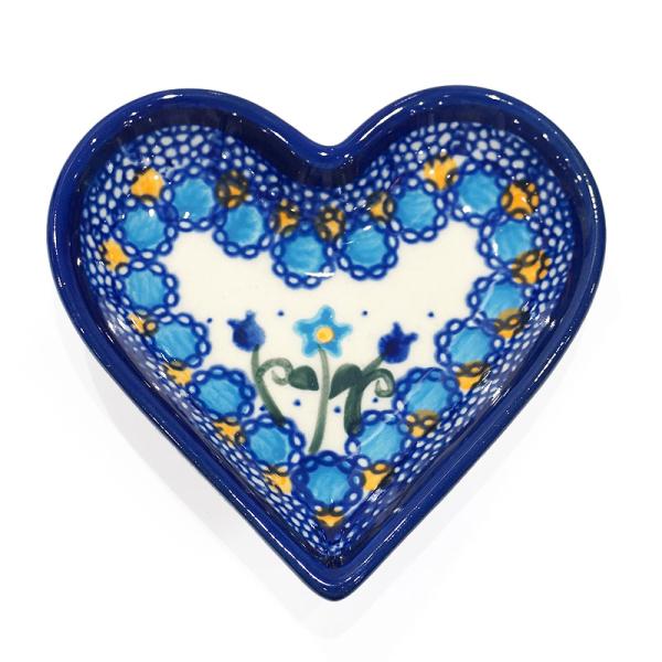 ポーランド陶器　ポーリッシュポタリー 「VENA」 ハートプレート　V392-U006　ブルーフラワ...