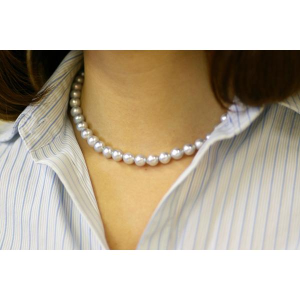 真珠 パールネックレス ナチュラルグレー ＆イヤリング セット 8mmタイプ