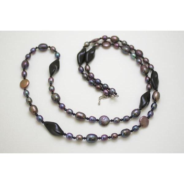 真珠 パールネックレス ブラックオニキス ヨーロピアンガラス 真珠ネックレス