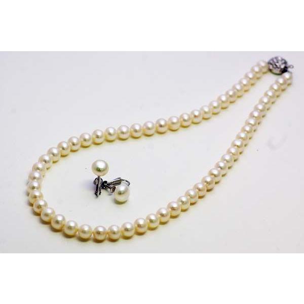 淡水パールホワイトネックレス＆イヤリング（ピアス）セット