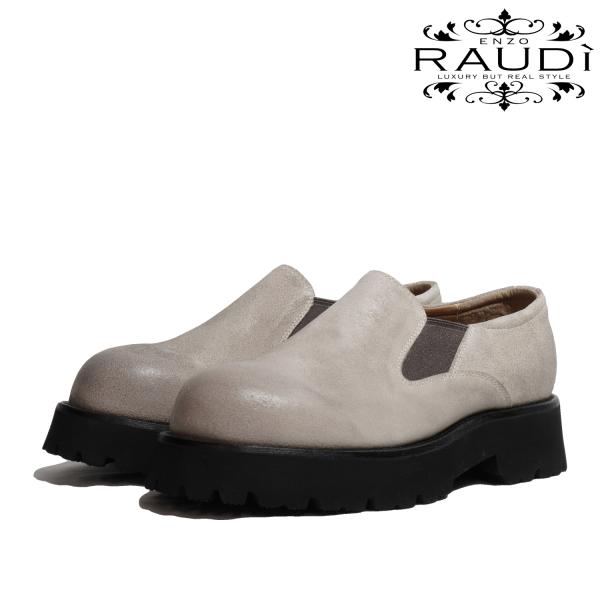 ラウディ レザーシューズ 革靴 RAUDI R-44102 厚底 ガラスレザー 本革 サイドゴア 紐...