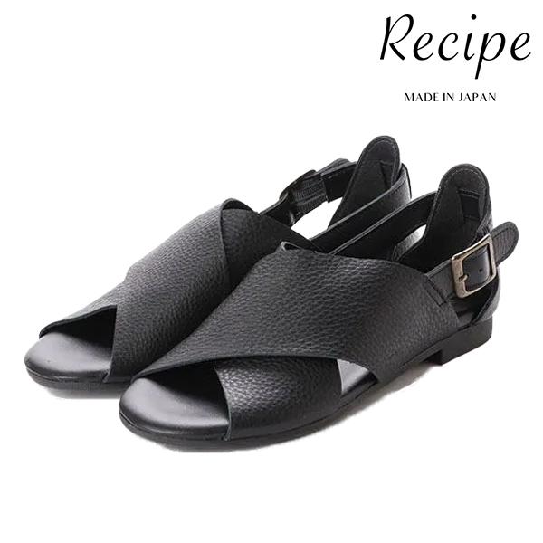 レシピ 靴 Recipe 軽量 柔らかい革 上品 オフィス RP-249 クロスベルトサンダル BL...