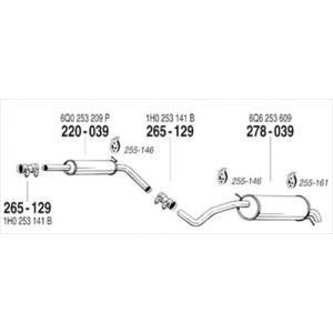 VW POLO 9N 1.4 04/05-09/10 純正タイプ補修用マフラー センターマフラー｜toptuner-store