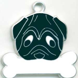 パグ（黒）　犬 迷子札　 ドッグタグ 【名入れ】　トップワン　 犬鑑札　ＩＤプレート　メール便　アクセサリー　 携帯ストラップ