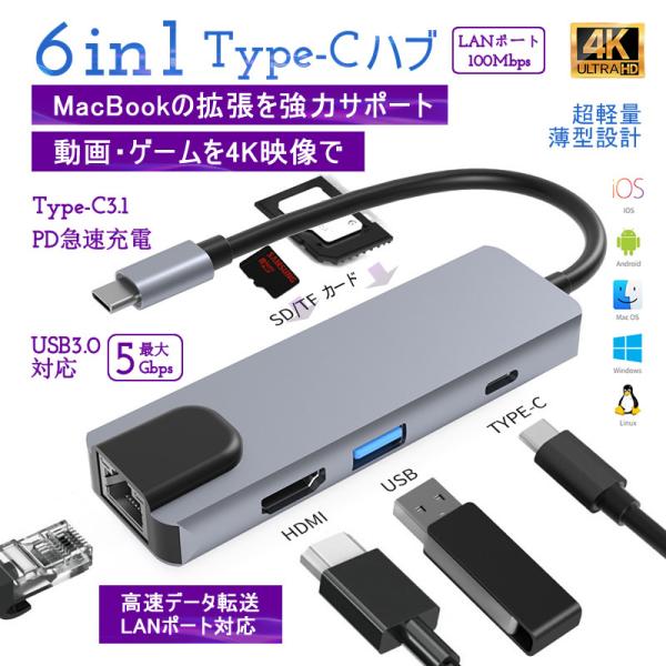 USB Type-C ハブ HDMI 4K USB3.0 PD87w対応 SD/microSDカード...
