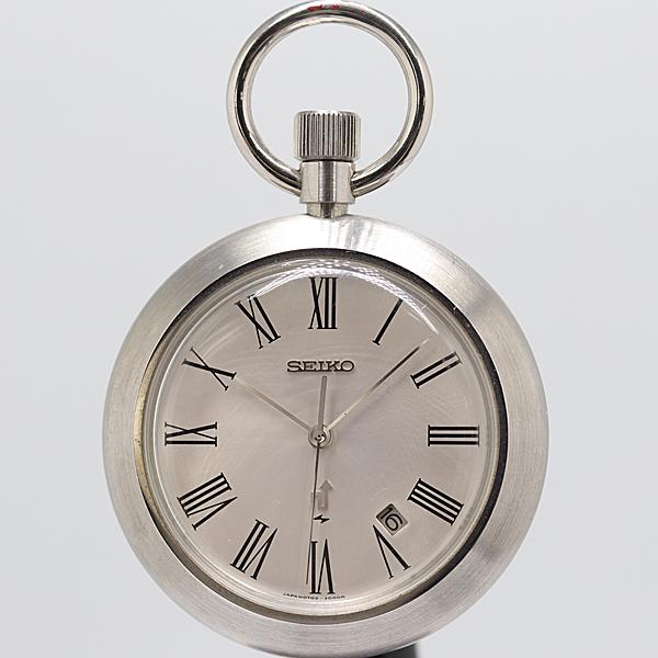 デッドストック級 稼働 良品 セイコー エルニクス QZ 0702-3000 シルバー文字盤 懐中時...