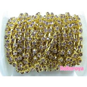 高級ガラス製ダイヤチェーン　ゴールド台座　ライトアメジスト石　（10cm）