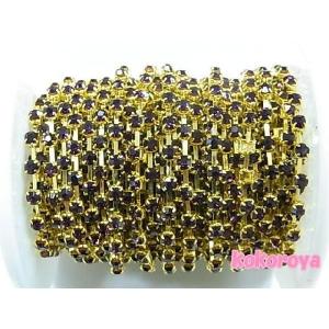 高級ガラス製ダイヤチェーン　ゴールド台座　ダークアメジスト石　（10cm）