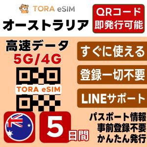 オーストラリア eSIM | 5日間 | デイリー(1GB/日) | 最短15分QRコード自動発行(24時間) | 5G/4G SIM 即日発行 テザリング可 日本で事前設定OK LINEサポート