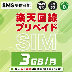 (購入月＋5カ月) プリペイドSIM 日本 SMS認証可能 受信OK 純正楽天モバイル 3GB/月 データ専用 最大6ヵ月 5G/4G-LTE対応 国際ローミング対応