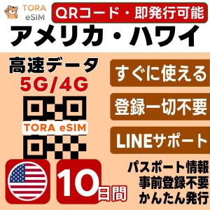 アメリカ 本土 ハワイ eSIM | 10日間 | デイリー(1GB/日) | 最短15分QRコード自動発行(24時間) | 高速データ SIM 5G/4G 即日発行 日本で設定OK LINEサポート