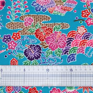 生地 布 紅型風小鳥と流水 和柄 綿100% ...の詳細画像1