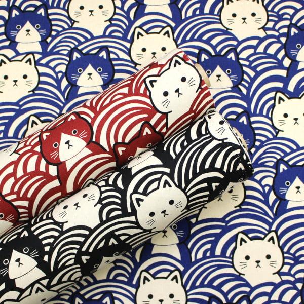 青海波ねこ 猫 ネコ 和柄 にゃんこ 動物柄 布和里 FUWARI 染布 オックス 綿100％ 生地...