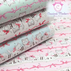 ピアノキャット classical modern ボーダー ネコ オックス 綿100％ 生地 布 約110cm幅 cmcf-21 入園入学 ゆうパケット2m対応