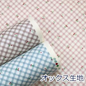 生地 布 チェリー バイアスチェック くすみカラー オックス さくらんぼ 果物 綿100％ 約110cm幅 HSK713 入園 入学 ゆうパケット2ｍ対応 10cm単位価格