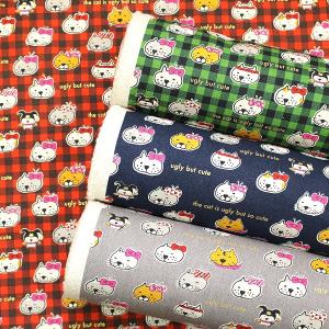 生地 布 ブサカワねこ ネコ にゃんこ 綿麻 キャンバス コットンこばやし 綿85％ 麻15％ 約110cm幅 コットンリネン ゆうパケット2ｍ対応 10cm単位価格