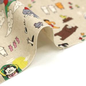 生地 布 昔ばなし猫 ネコ にゃんこ 綿麻 キ...の詳細画像2