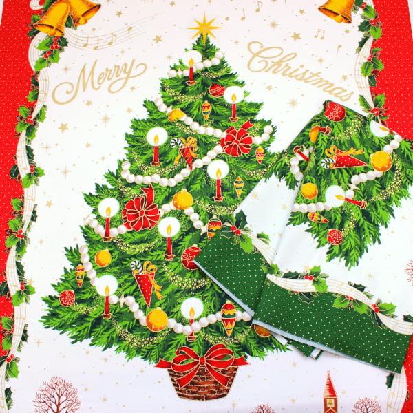 クリスマスツリー タペストリー 金ラメ サンタクロース モミの木 オックス 綿100％ 生地 布 縦...
