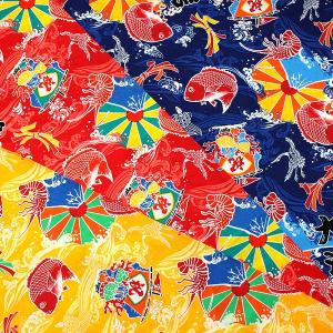 生地 布 めでたい大漁柄 大漁旗 エビ 鯛 魚 ...の商品画像
