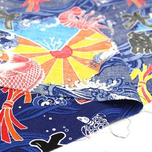 生地 布 めでたい大漁柄 大漁旗 エビ 鯛 魚...の詳細画像3