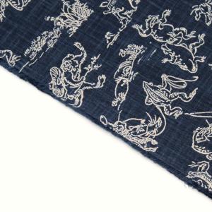 生地 布 鳥獣戯画 むら糸 手捺染 藍染調 和...の詳細画像4