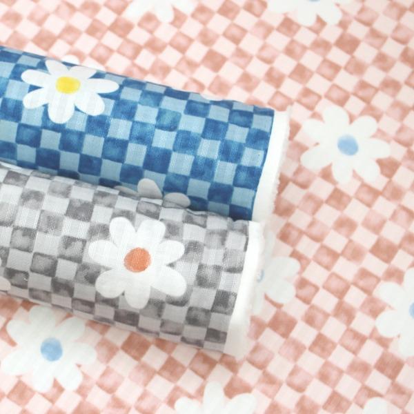 生地 布 水彩風 市松 花柄 マーガレット ピケドビー ストライプ綿100％ 約110cm幅 R65...