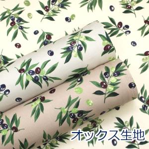 生地 布 オリーブ柄 ボタニカル 植物柄 花柄 フラワー オックス 綿100％ 約110cm幅 ゆうパケット2ｍ対応 10cm単位価格