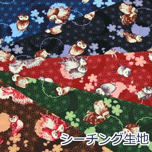生地 布 麻の葉ふくろう 和柄 古典 シーチング 綿100％ 約110cm幅 ゆうパケット2.5ｍ対応 10cm単位価格