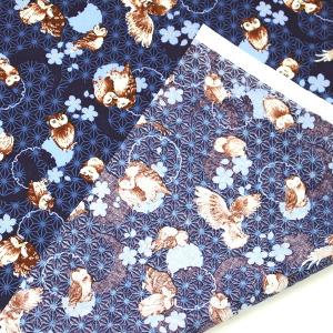 生地 布 麻の葉ふくろう 和柄 古典 シーチン...の詳細画像3