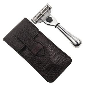 Parker Safety Razor クロームハンドル旅行レイザーは - レザーケースが付属します