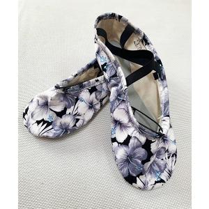 フラダンス　レッスンシューズ　ハイビスカス　ラメ　ブラック