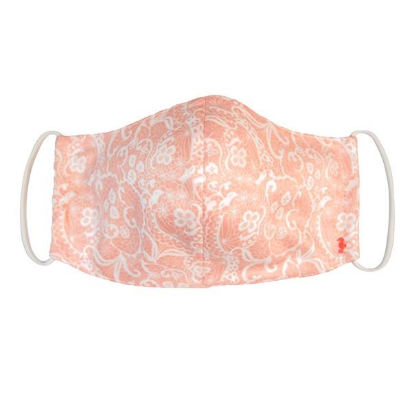 マスク　布製　送料無料　レースプリント　サーモンピンク
