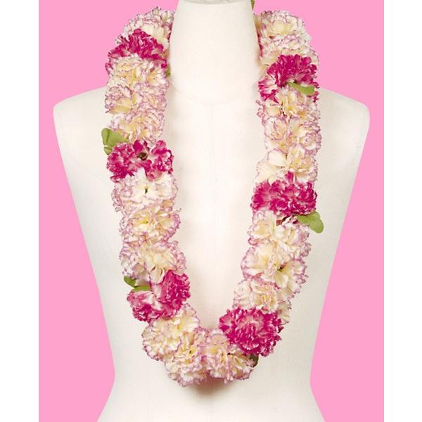 フラダンス　ハワイアンレイ　レイ　フラワーレイ　  ニューカーネーションダブルレイ　　ピンク　アイボ...