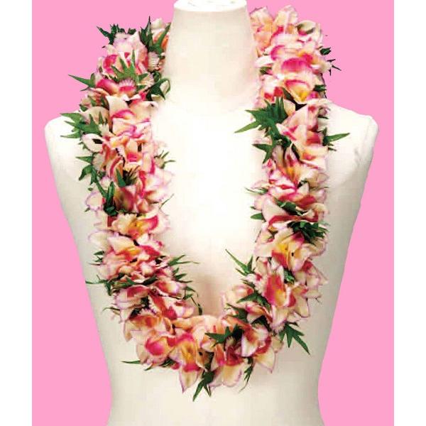 フラダンス　ハワイアンレイ　レイ　フラワーレイ　　マイレ　ニューオーキッドラウアエレイ　ピンク　グリ...