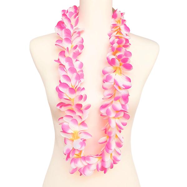 フラダンス　プルメリアロイヤルシングルレイ　チェリーピンク・イエロー