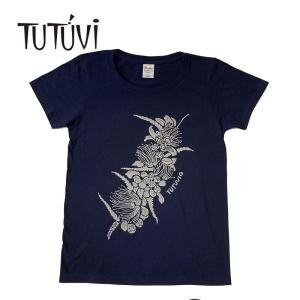 フラダンス　TUTUVI　Tシャツ 半袖 スタンダード　ハクレイ　ネイビー　シルバー