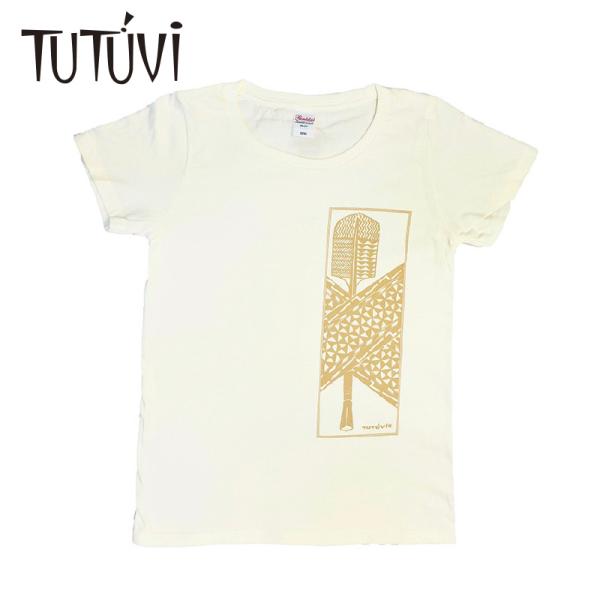 フラダンス　TUTUVI　Tシャツ 半袖 スタンダード（柄：パドルタパ　色：アイボリー・バナナベージ...