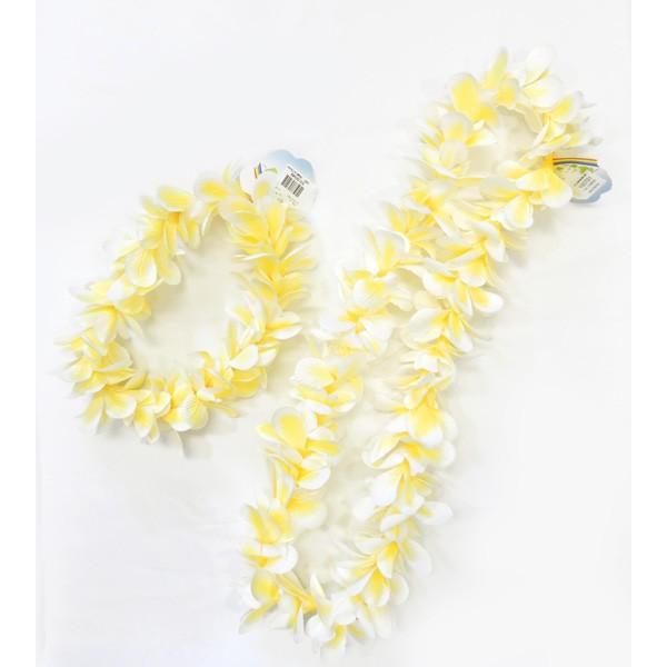 アロハプルメリアシングルレイ+ヘッドバンドセット　白黄
