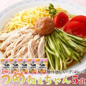 冷やし中華 うめねぇちゃん うめねえちゃん 梅だれ 和風梅スープ 生麺 北海道産小麦 讃岐 5食セット 送料無料 ポイント消化 メール便出荷