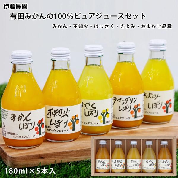 ギフト　伊藤農園　有田みかんの100％ピュアジュースセット（180ml×5本入）みかん・不知火・きよ...