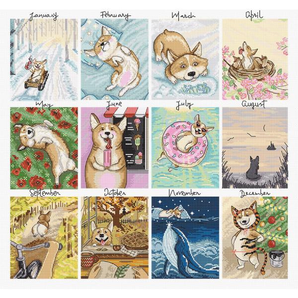 LETISTITCH クロスステッチ刺繍キット L8086 "Doggy Calendar" (犬の...