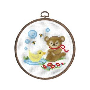 Olympusクロスステッチ刺繍キット7485 【クマとアヒルはなかよし】 森のかわいいなかまたち 第2弾 Animal forest オリムパス｜torii