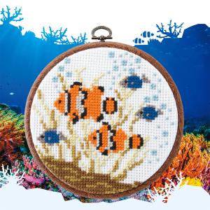 Olympusクロスステッチ刺繍キット 7527 【クマノミ】 なかよしな海洋生物 おしゃれフープ付 オリムパス｜torii