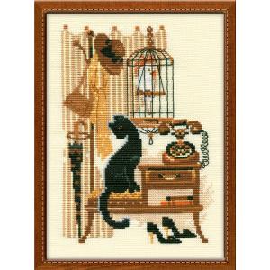 RIOLISクロスステッチ刺繍キット No.860 Cat with Telephone (電話機と猫 ネコ)の商品画像