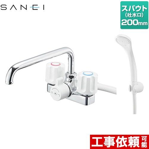 ツーバルブデッキシャワー混合栓（共用形） 浴室水栓 スパウト長さ200mm 三栄 SK71-W-13