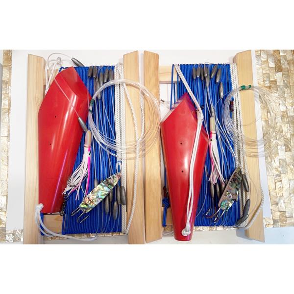 鳥山漁具 トローリング 潮切りヒコーキ左右仕掛けセット弓角・貝ヘッドルアー・ビシ付き